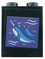 Lego Brick 1 x 2 x 2 with Inside Stud Holder with Dark Azure and White Narwhal, Ripples and Bubbles on Dark Purple Background Pattern (Sticker) - Set 41408