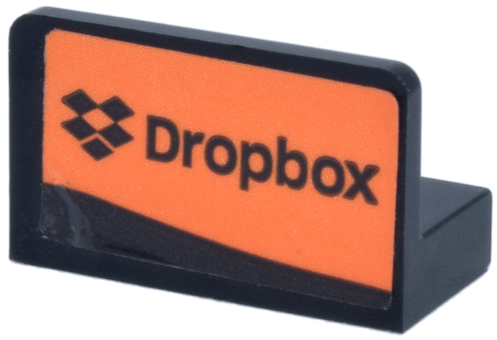 Lego Panel 1 x 2 x 1 with Rounded Corners with 'Dropbox' and Logo on Orange Background Pattern Model Right Side (Sticker) - Set 77251 / Black
