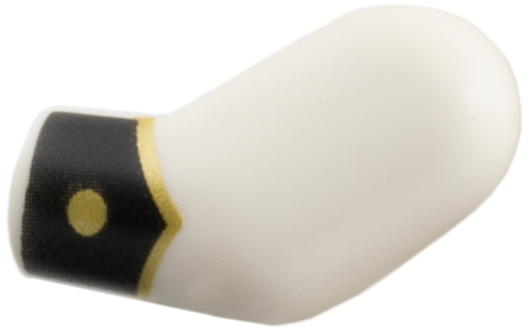 Lego Arm, Left with Black Cuff, Gold Button and Chevron Pattern / White