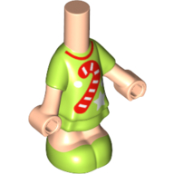 Lego Microdoll Body Short Dress Lime with Red Candy Cane Print, Light Nougat Arms and Legs / Light Nougat