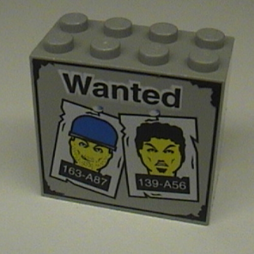 Lego Brick 2 x 4 x 3 with 'Wanted' Posters Print / Light Gray