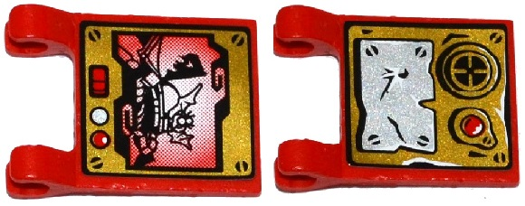 Lego Flag 2 x 2 Square with Flat Edge with Screen / Damaged Metal Plate, Red Light and Speaker Pattern (Stickers) - Set 70737 / Red