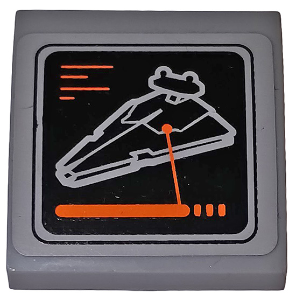 Lego Slope, Curved 2 x 2 x 2/3 with SW Monitor Showing Imperial Star Destroyer Pattern (Sticker) - Set 75098 / Light Bluish Gray