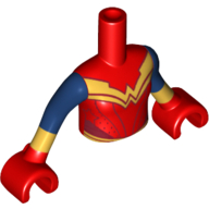 Lego Minidoll Torso Girl with Armor with Gold Stripes and Belt Print, Dark Blue Arms with Gold Cuffs and Red Gloves Print (Wonder Woman) / Red