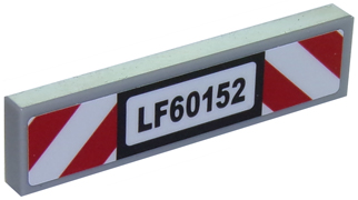 Lego Tile 1 x 4 with 'LF60152' with Red and White Danger Stripes Pattern (Sticker) - Set 60152 / Light Bluish Gray