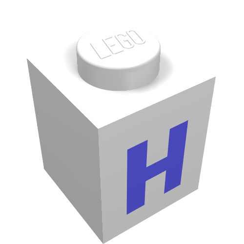 Lego Brick 1 x 1 with Blue 'H' Print (Bold Font) / White