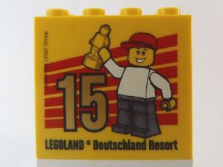 Lego Brick 2 x 4 x 3 with Besuchsmeister 15 Gold 2014 Legoland Deutschland Resort Pattern / Yellow
