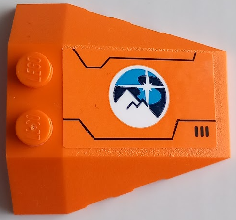 Lego Wedge 4 x 4 Triple with Stud Notches with Dark Blue, Dark Azure and White Arctic Explorers Logo, Lines and Air Vent Pattern Model Left Side (Sticker) - Set 60196
