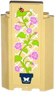 Lego Panel 3 x 3 x 6 Corner Wall without Bottom Indentations with Lattice, Potted Plant, White Butterfly and Ladybird Pattern (Sticker) - Set 41108