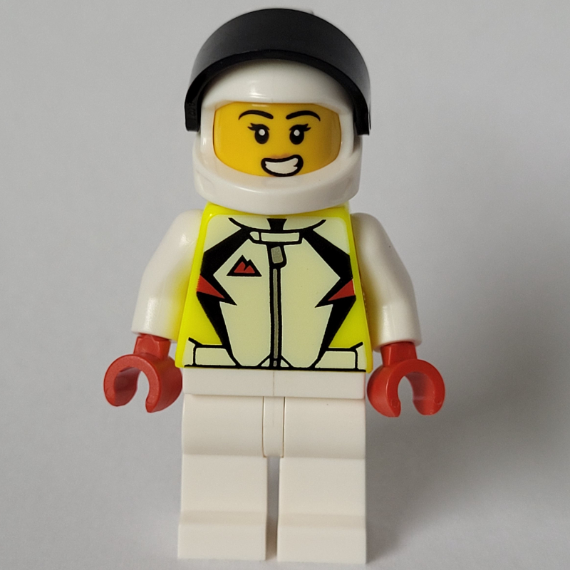 Lego Stunt Rider, White and Vibrant Yellow Race Suit, White Helmet