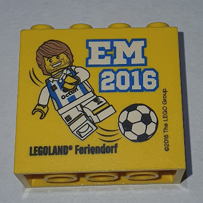 Lego Brick 2 x 4 x 3 with 'LEGOLAND Feriendorf EM 2016' Print / Yellow