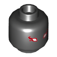 Lego Minifig Head Mr E, White Eyes with Red Flames Print [Hollow Stud] / Black