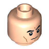 Lego Minifig Head Clone Trooper / Boba Fett / Stormtrooper, Eyebrows, White Pupils, Cheek Lines, Frown Print [Hollow Stud] / Light Nougat
