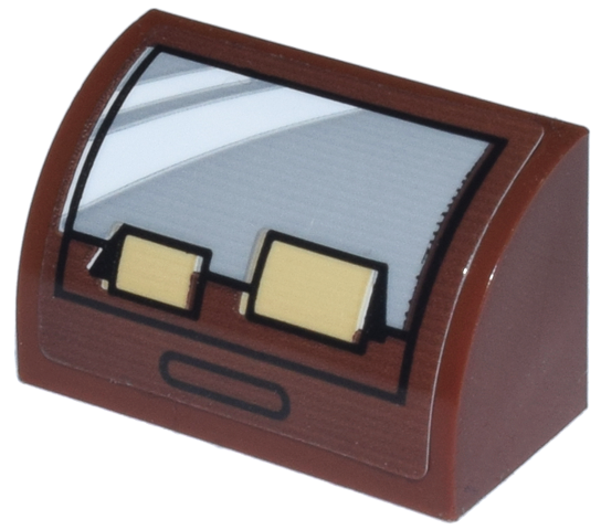 Lego Slope, Curved 1 x 2 with Bottom Stud Holder with Display Case with Light Bluish Gray Glass and Tan Folded Cards Pattern (Sticker) - Set 21341