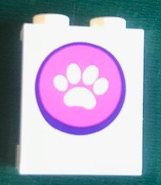 Lego Panel 1 x 2 x 2 with Side Supports - Hollow Studs with White Paw Print in Dark Pink Circle Pattern (Sticker) - Set 41345