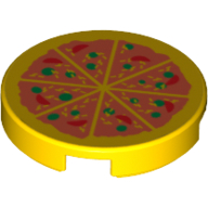 Lego Tile Round 2 x 2 with Pizza Print