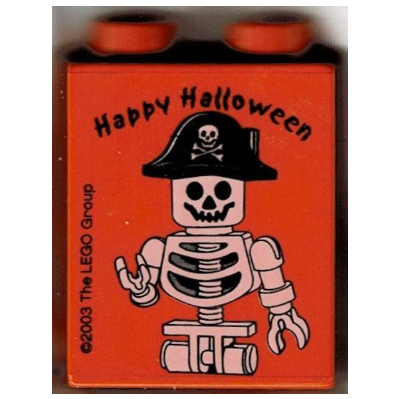 Lego Duplo Brick 1 x 2 x 2 Happy Halloween Skeleton Pirate, Brick or Treat Ghost, 2003 / Orange