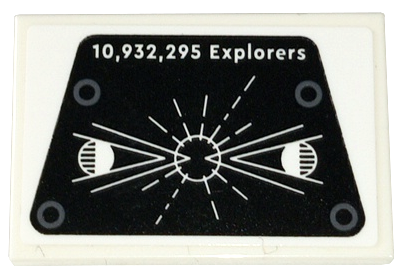 Lego Tile 2 x 3 with '10,932,295 Explorers' and Symbol on Black Trapezoid Pattern (Sticker) - Set 42158