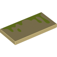 Lego Tile 2 x 4 with Lime Slime Stains Print / Tan