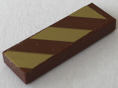 Lego Tile 1 x 3 with Gold Danger Stripes Pattern Model Right Side (Sticker) - Set 41068 / Reddish Brown