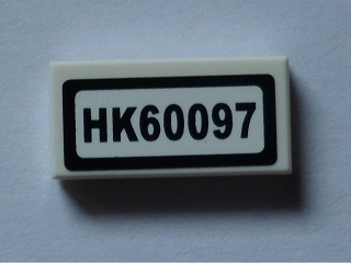 Lego Tile 1 x 2 with 'HK60097' Pattern (Sticker) - Set 60097 / White