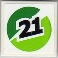 Lego Tile 2 x 2 with Black '21' on Green and Lime Circle Pattern Model Left Side (Sticker) - Set 8899