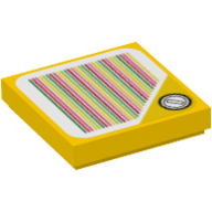 Lego Tile 2 x 2 with Coin on Yellow Triangle and Barcode Print (Sticker)