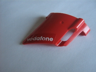Lego Technic, Panel Fairing #23 Large Short, Small Hole, Side B with 'vodafone' Pattern (Sticker) - Set 8386 / Red