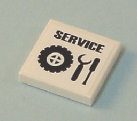 Lego Tile 2 x 2 with 'SERVICE' and Tire and Tools Pattern (Sticker) - Set 7642