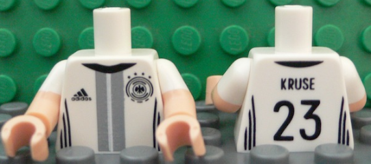 Lego Torso Soccer Shirt with Adidas Logo, 4 Stars and Eagle Front, 'KRUSE 23' Back Pattern / Light Nougat Arms with Molded White Short Sleeves Pattern / Light Nougat Hands