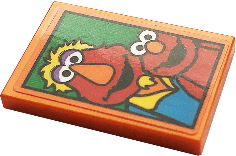 Lego Tile 2 x 3 with Picture of Elmo and Louie on Green Background Pattern (Sticker) - Set 21324