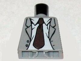 Lego Torso Indiana Jones Open Suit Jacket with Rumpled Shirt and Dark Brown Tie Pattern / Light Bluish Gray