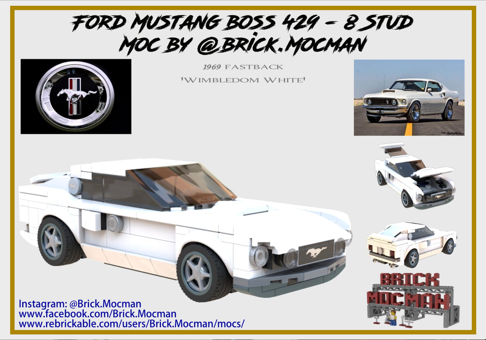 Lego Ford Mustang Fastback - 1969 Boss 429 - 8 Stud (Wimbledom White)