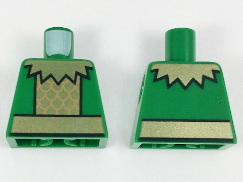 Lego Torso Gold Scalloped Collar, Plate Armor, and Belt Pattern / Green