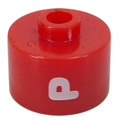Lego Pen Bead, Round Long, Flat Edge with White 'P' Print / Red