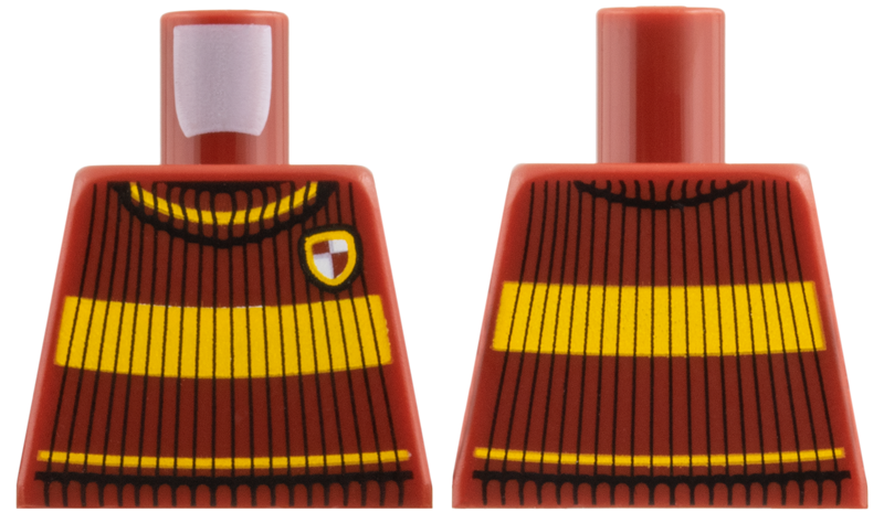 Lego Torso Knit Sweater with Yellow Stripes and Gryffindor Shield Pattern / Dark Red