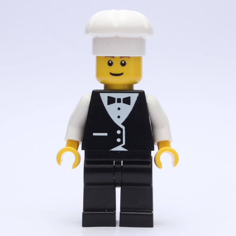 Lego Waiter, Man, Black Suit and Bow Tie, Chef Hat