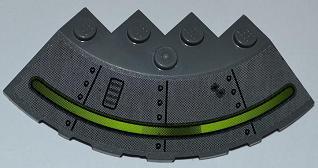 Lego Brick, Round Corner 6 x 6 with Slope 33 Edge, Facet Cutout with Alien Ship Dark Gray Pattern and 2 Bullet Holes (Sticker) - Set 7052