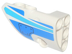 Lego Technic, Panel Fairing # 1 Small Smooth Short, Side A with Curved Blue Stripes and Blue Panel Pattern (Sticker) - Set 42025 / White