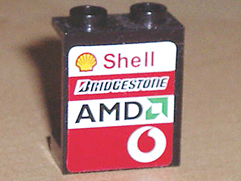 Lego Panel 1 x 2 x 2 - Hollow Studs with Shell, Bridgestone, AMD and Vodafone Logo on Right Pattern (Sticker) - Sets 8362 / 8375 / 8654