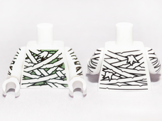 Lego Torso Mummy Wrappings over Sand Green Pattern / White Arms Printed / White Hands