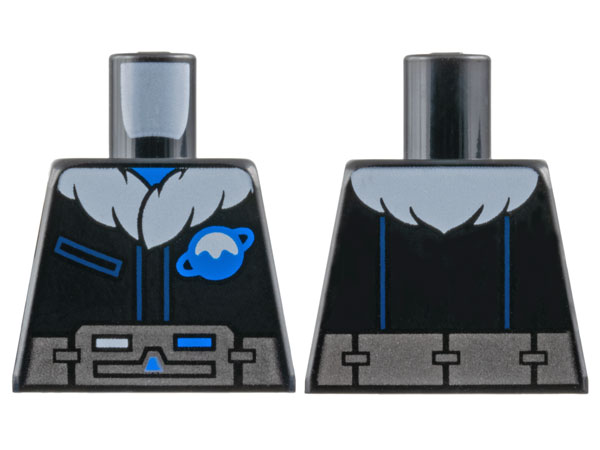 Lego Torso Jacket with Dark Blue Pocket, White Fur Collar, and Blue Ice Planet Logo, Silver Utility Belt Pattern / Black