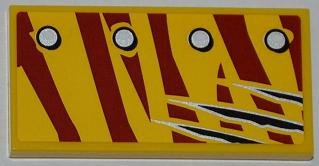 Lego Tile 2 x 4 with 4 Rivets in 1 Line and Claw Scratch Marks on Dark Red Tiger Stripes Pattern Model Right Side (Sticker) - Set 5884 / Yellow