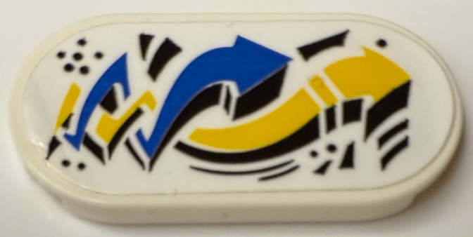 Lego Tile, Round 2 x 4 Oval with Black, Blue and Yellow Twisted and Curved Arrows Pattern (Sticker) - Set 71461