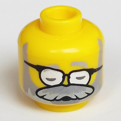Lego Minifig Head Mr. Oz, Dual Sided, Glasses, Light Bluish Gray Beard / Asleep Print / Yellow