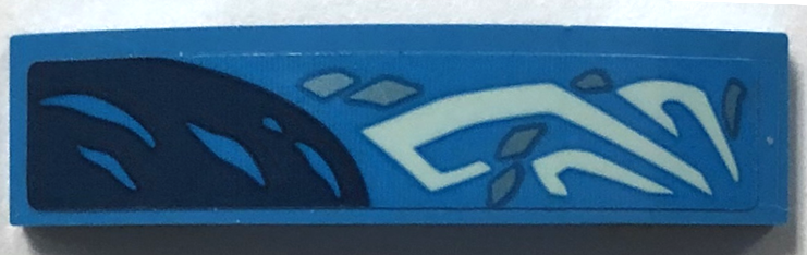 Lego Slope, Curved 4 x 1 x 2/3 Double with Light Aqua Markings, Dark Blue Skin and Metallic Light Blue Scales Pattern Model Right Side (Sticker) - Set 71754