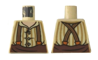 Lego Torso LotR Button Shirt with Dark Tan Stripes and Brown and Dark Orange Suspenders Pattern / Tan