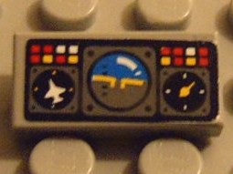 Lego Tile 1 x 2 with Avionics Blue and Dark Gray Pattern (Sticker) - Set 8232 / Light Gray