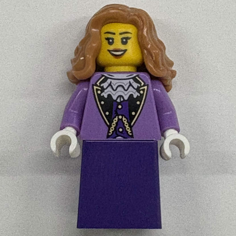 Lego Captain's Daughter, Medium Lavender Torso, Dark Purple Dress, Medium Nougat Hair