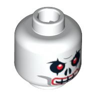 Lego Minifig Head Krazi, Skull Evil with Red Eyes, Red Lips Print / White